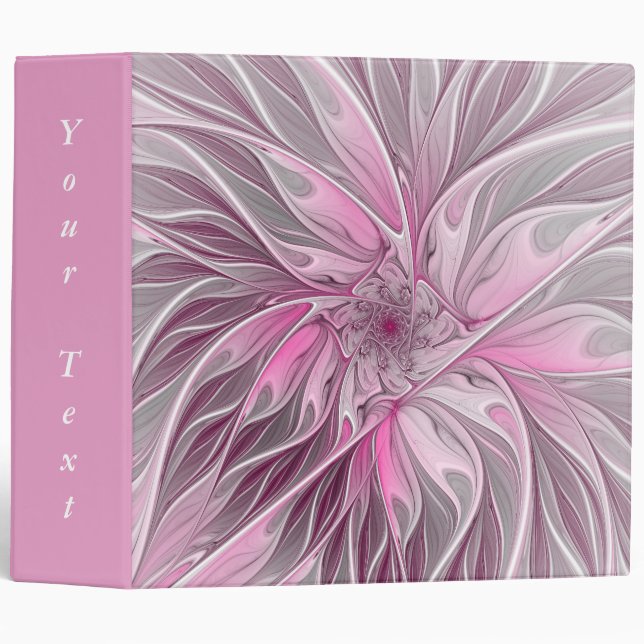 Fractal Pink Flower Dream, Floral Fantasy Text Binder (Front/Spine)