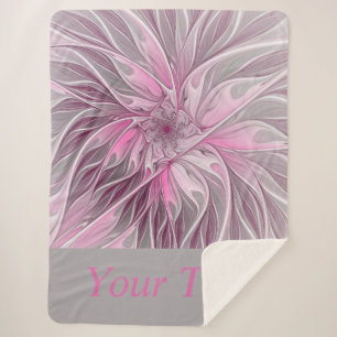 Fractal Pink Flower Dream, Floral Fantasy, Text Sherpa Blanket