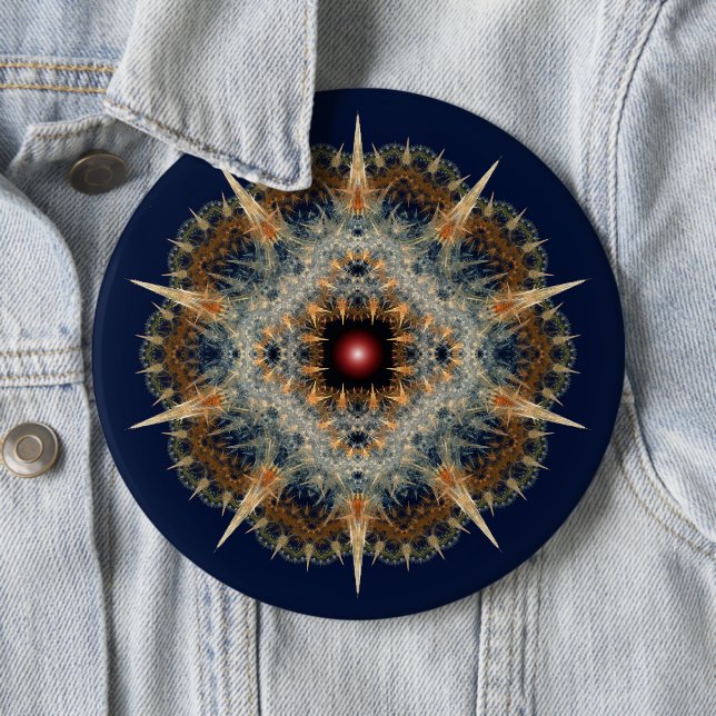 Fractal prickly ornament 6 inch round button (In Situ)