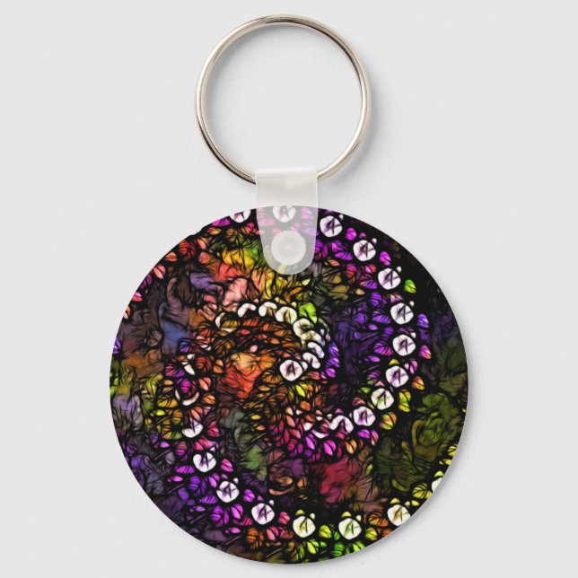 fractal purple Psychedelic Rainbow Spiral Trippy Keychain (Front)