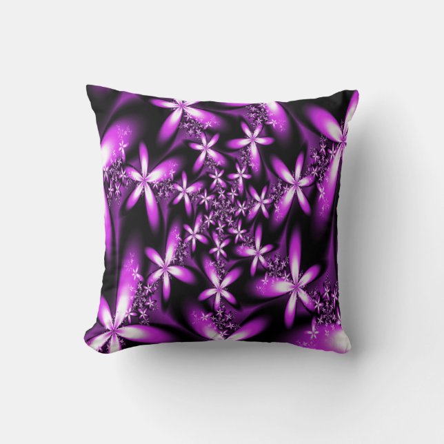 Fractal Purplish Pink Flowers Throw Pillow (Front)