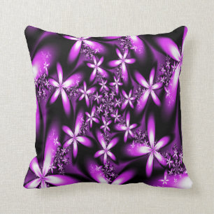 Fractal Purplish Pink Flowers Throw Pillow