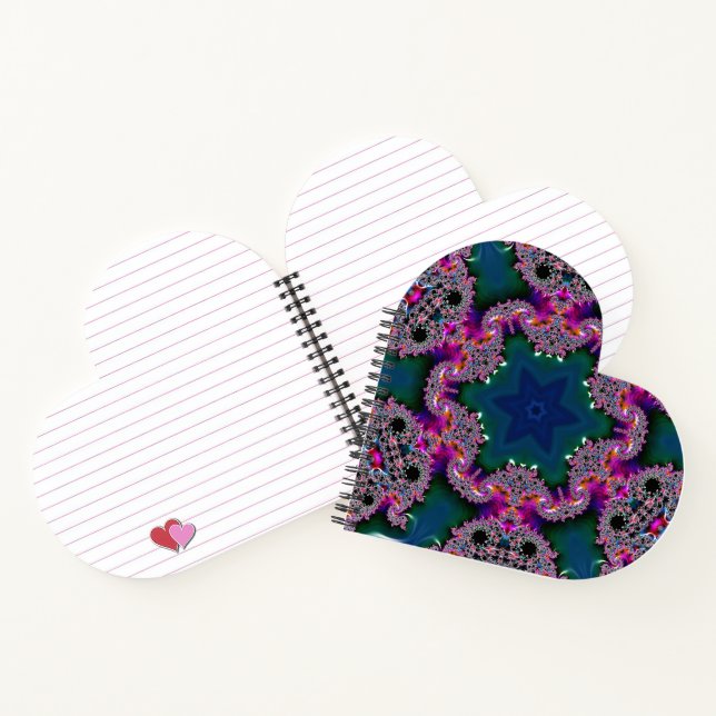 Fractal Radiance Heart Shaped Spiral Notebook (Inside)