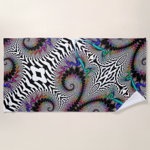 Fractal Rainbow Spiral Black White Abstract Beach Towel