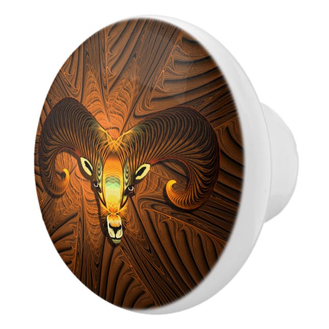 Fractal Ram's Head Ceramic Knob (Right)