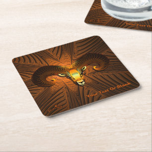 Fractal Ram's Head Square Paper Coaster
