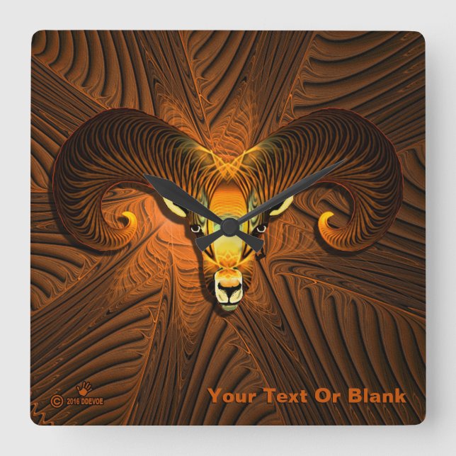 Fractal Ram's Head Square Wall Clock (Front)