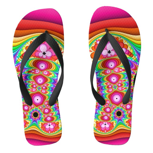 Fractal Retro Groovy Trip Flip Flops (Footbed)