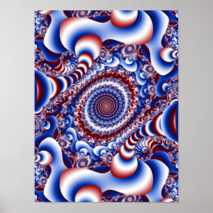Fractal Ribbon Vortex Abstract Patriotic Design Poster