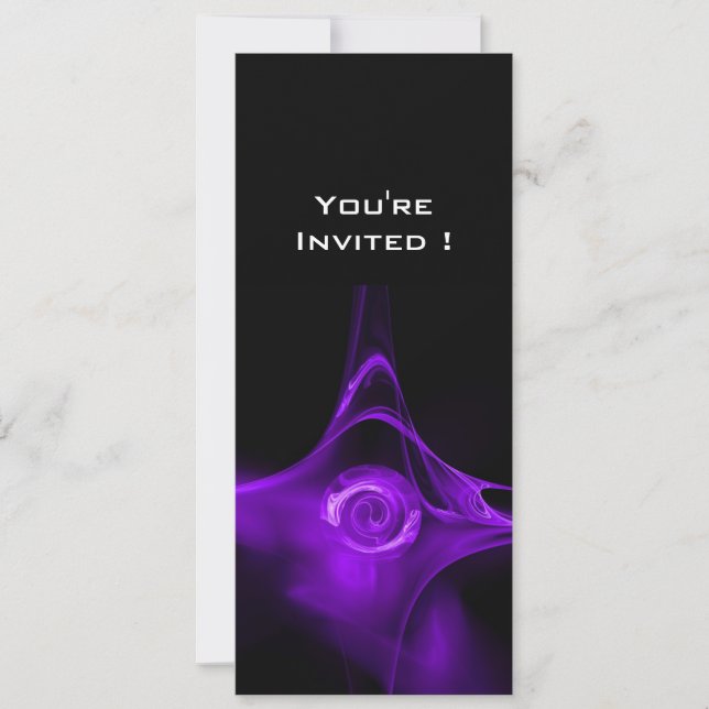 FRACTAL ROSE bright purple black Invitation (Front)