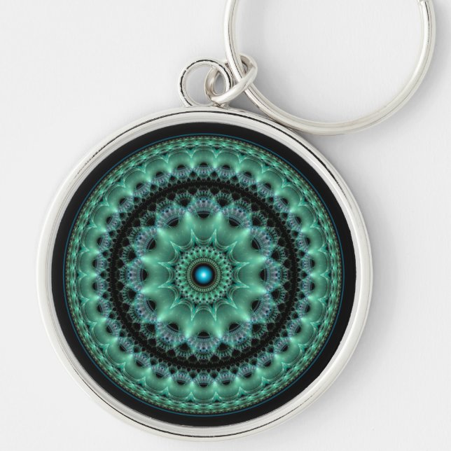 Fractal shiny flamboyant round pattern keychain (Front)
