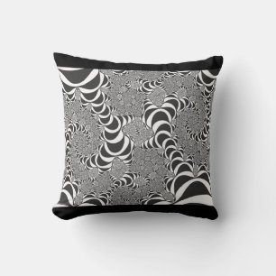 Fractal Spiral Illusion Black and White Throw Pillow