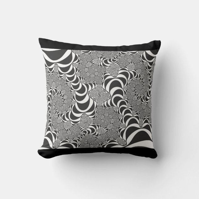 Fractal Spiral Illusion Black and White Throw Pillow (Front)