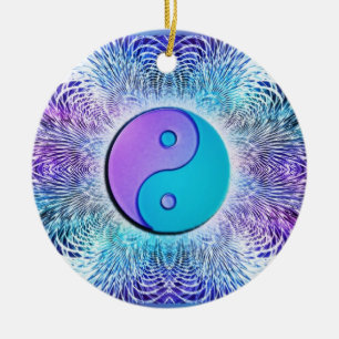 Fractal Sun Yin-Yang in Cool Pastels Ceramic Ornament