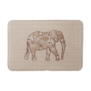 Fractal Swirl Elephant, Brown and Taupe  Bath Mat