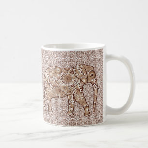 Fractal swirl elephant - brown and taupe coffee mug
