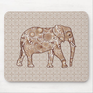 Fractal swirl elephant - brown and taupe mouse pad