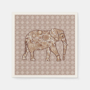 Fractal swirl elephant - brown and taupe napkin