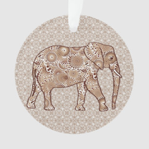Fractal swirl elephant - brown and taupe ornament