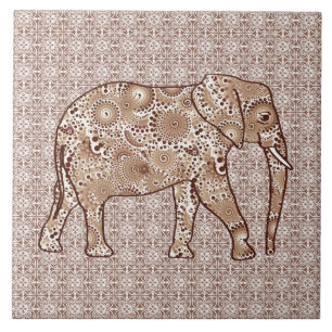 Fractal swirl elephant - brown and taupe tile