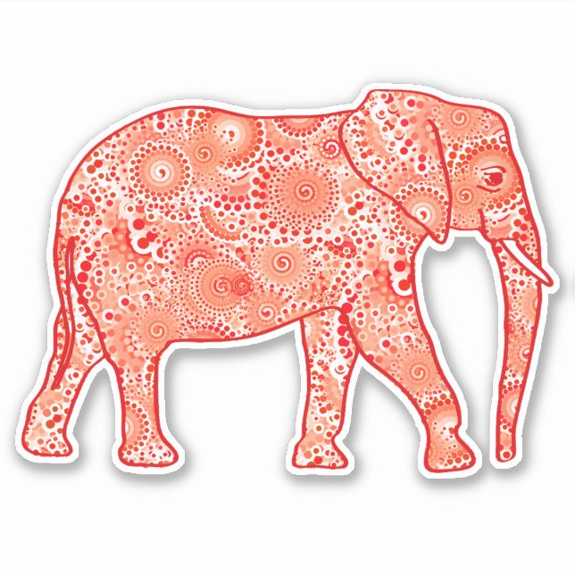 Fractal Swirl Elephant, Coral Orange and White (Front)