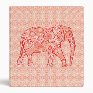 Fractal swirl elephant - coral orange and white binder