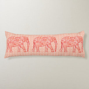 Fractal swirl elephant - coral orange and white body pillow
