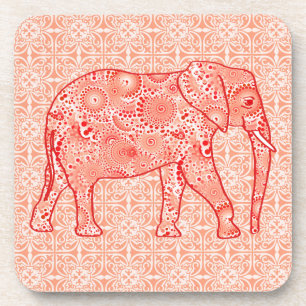 Fractal swirl elephant - coral orange and white coaster
