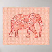 Fractal swirl elephant - coral orange and white