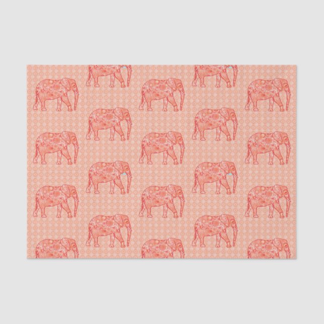 Fractal Swirl Elephant, Coral Orange and White Tissue Paper (Front)