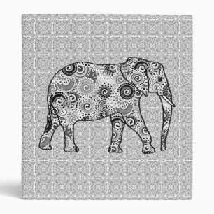 Fractal swirl elephant - grey, black and white binder