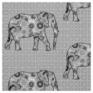 Fractal swirl elephant - grey, black and white fabric