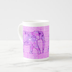 Fractal swirl elephant - purple and orchid bone china mug