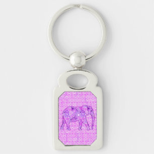 Fractal swirl elephant - purple and orchid keychain