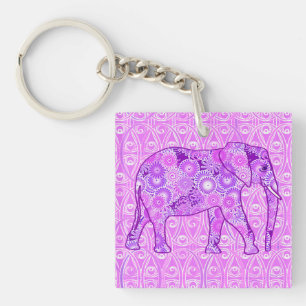 Fractal swirl elephant - purple and orchid keychain