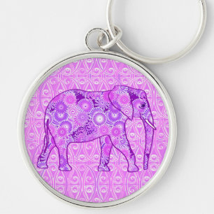 Fractal swirl elephant - purple and orchid keychain