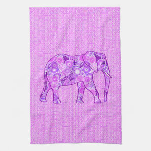 Fractal swirl elephant - purple and orchid kitchen towel