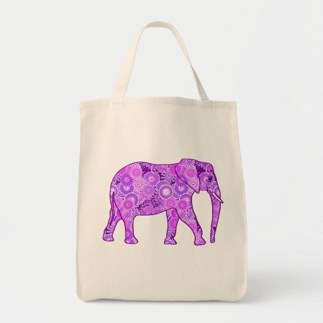 Fractal Swirl Elephant, Purple and Orchid Tote Bag (Front)