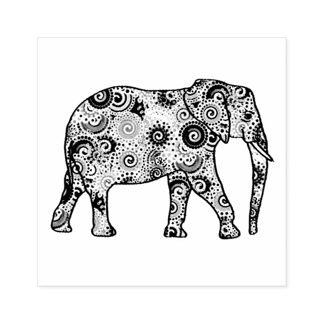 Fractal swirl embellished elephant rubber stamp (Imprint)