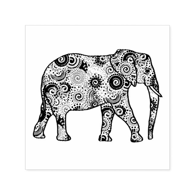 Fractal swirl embellished elephant self-inking stamp (Design)