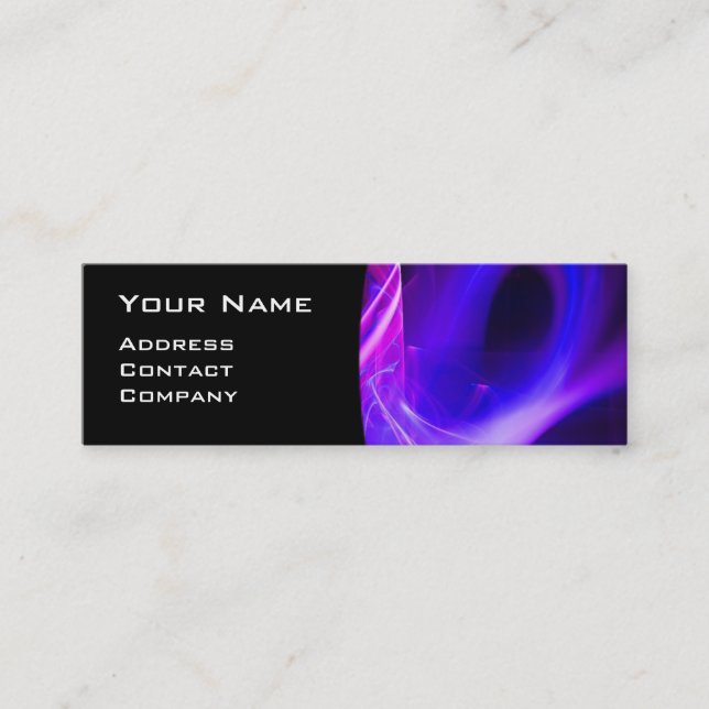 FRACTAL SWIRL GEM MONOGRAM black white blue pink Mini Business Card (Front)