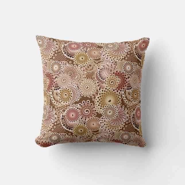 Fractal Swirl Pattern, Brown, Tan and Beige   Throw Pillow (Front)