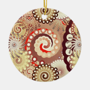 Fractal swirl pattern, chocolate and cream ceramic ornament