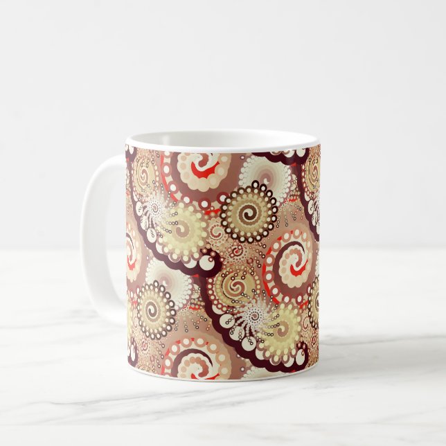 Fractal swirl pattern, chocolate and cream coffee mug (Front Left)