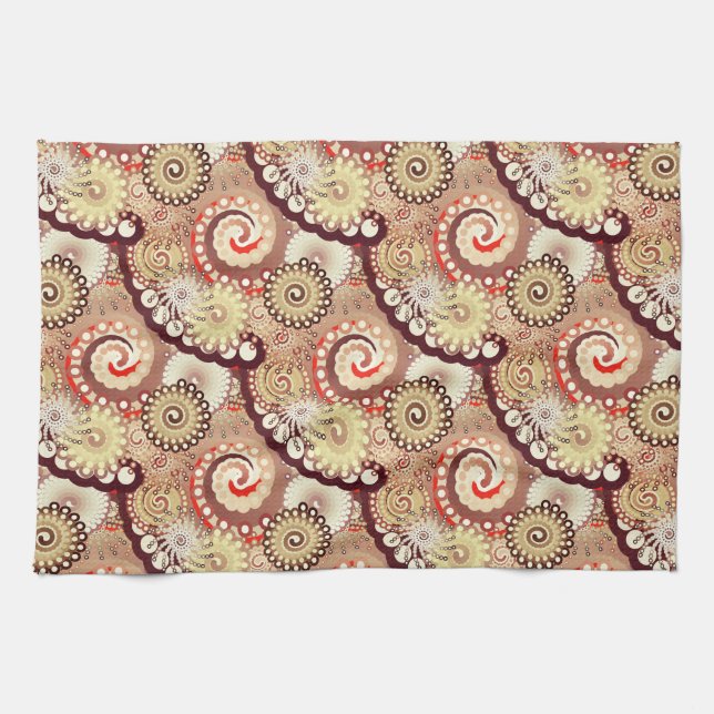 Fractal swirl pattern, chocolate and cream kitchen towel (Horizontal)