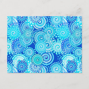 Fractal swirl pattern, cobalt blue postcard