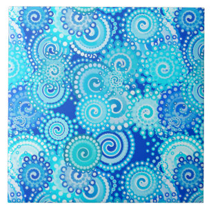 Fractal swirl pattern, cobalt blue tile