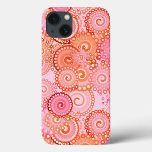 Fractal swirl pattern, coral and pink iPhone 13 case