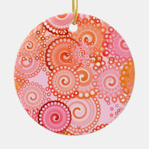 Fractal swirl pattern, coral and pink ceramic ornament