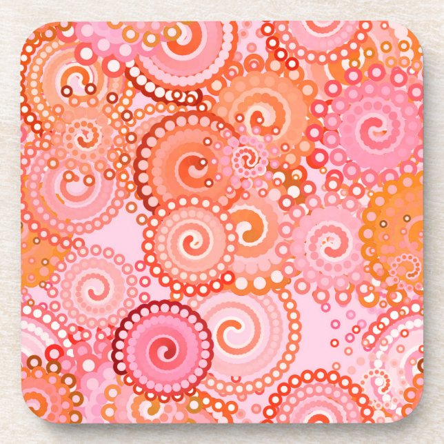 Fractal swirl pattern, coral and pink coaster (Front)